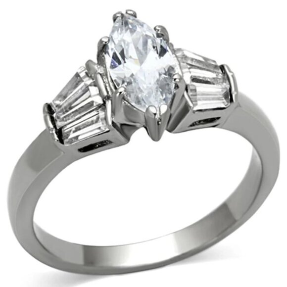 STAINLESS STEEL Marquise & Baguette Cubic Zirconia Ring - Picture 11 of 14